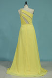 Chiffon A Line One Shoulder With Ruffles And Beads Prom