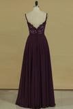 Spaghetti Straps With Applique A Line Chiffon Floor Length Prom