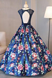 2024 Ball Gown Scoop Lace Floral Print Floor-Length Chic Prom Dress Evening Dress