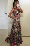 Beautiful Prom Dresses Scoop Aline Rose Floral Embroidery Lace Prom