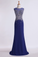 Prom Dresses Scoop Sheath Beaded Tulle Bodice With Long Chiffon