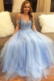 A-Line/Princess Off-The-Shoulder Floor-Length Tulle Sleeveless Beading Dresses Evening