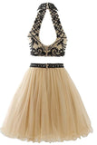 High Neck Open Back Tulle With Beading Homecoming Dresses A