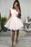 A-line Round Neck Tulle Short Homecoming Dresses