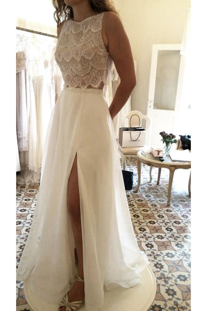 New Arrival Scoop Wedding Dresses A Line With Slit Chiffon &