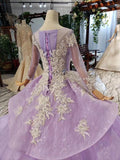 Gorgeous Long Sleeve Ball Gown Appliques Beads Lilac Quinceanera Dresses with Lace up