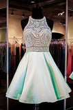 Homecoming Dresses A Line Scoop Beaded Bodice Satin Open