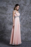 Best Selling Prom Dresses A-Line V-Neck Floor-Length Chiffon Zipper