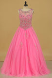 Tulle Scoop Open Back Quinceanera Dresses With Beading