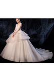 Ball Gown Tulle Wedding Dresses Straps Beads Chapel