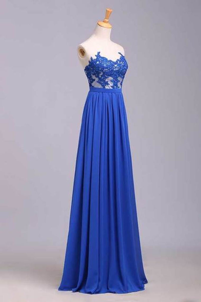 Prom Dresses A Line Sweetheart Floor Length Chiffon Color Dark Royal Blue