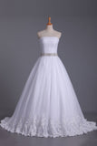 Strapless Tulle Wedding Dresses A-Line With Applique