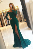 Off The Shoulder Mermaid Long Sleeves Prom Dresses Lace With Slit Sweep