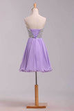 2024 Homecoming Dresses A Line Short/Mini Sweetheart Chiffon With Beads Color Lilac