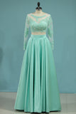 Prom Dresses A-Line Scoop Floor-Length Satin & Lace Color