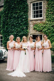 A Line Pink One Shoulder Chiffon Long Simple Bridesmaid Dresses, Wedding Party Dresses STB15552