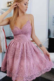 Spaghetti Strap Short A Line Homecoming Dresses With Lace
