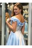 A-Line Off-The-Shoulder Split Prom Dress With Flowers