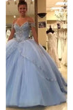 Quinceanera Dresses Ball Gown Off The Shoulder Floor-Length Tulle With Rhinestone Lace Up