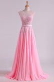 Sexy Prom/Wedding Dresses With High Slit A-Line Scoop Chiffon With Embroidery &