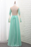 Scoop A Line Chiffon Long Sleeves Prom Dresses With Applique