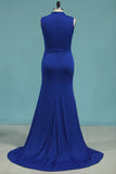 Mermaid High Neck Spandex With Slit Evening Dresses Sweep