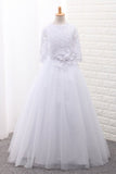 Mid-Length Sleeves Scoop Ball Gown Flower Girl Dresses Tulle With