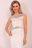 Boat Neck Prom Dress Mermaid Lace Sweep Train With