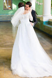 Long Sleeve Off the Shoulder Tulle Wedding Dresses, A line Lace Elegant Wedding Gowns STB15244