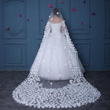 Long Tulle Ivory Wedding Veils with Hand Made Flowers, Wedding Veils STB15583