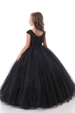 Scoop Tulle With Beading Ball Gown Floor Length Flower