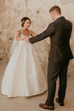 Simple Ivory Sleeveless Beach Wedding Dress Floor Length Satin Spaghetti Straps Bridal STBPC6KYY8G