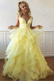 A Line Yellow Multi-layered Polka Dot Organza Prom Dresses Long Sweet 16 STB15616
