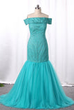 Mermaid Bridesmaid Dresses Boat Neck Tulle & Lace Sweep