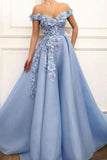 Off The Shoulder A Line Prom Dresses Organza With Flower