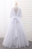 Mid-Length Sleeves Scoop Ball Gown Flower Girl Dresses Tulle With