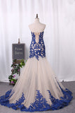 2024 Mermaid Sweetheart Prom Dresses Tulle With Applique Sweep Train