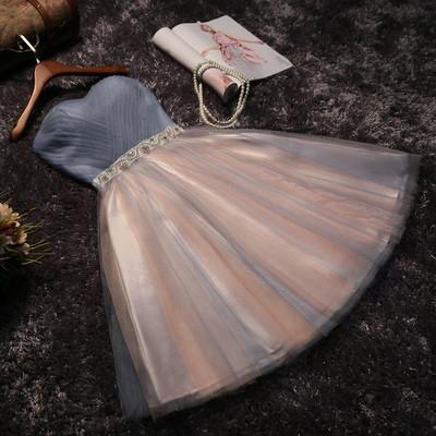 Cute grey/black Strapless Short Sleeveless Prom Dress Homecoming Dress Bridesmaid Dress