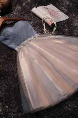 Cute grey/black Strapless Short Sleeveless Prom Dress Homecoming Dress Bridesmaid Dress