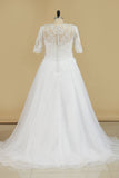 Mid-Length Sleeves Scoop Wedding Dresses A Line With Applique