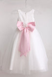 Hot Selling Tulle Scoop Flower Girl Dresses Ball Gown Ankle