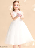 Dress Neck Tulle/Lace A-Line With Sleeveless Mikayla Girl Flower - Tea-length Flower Girl Dresses Beading/Flower(s) Scoop