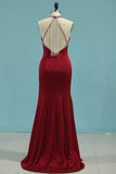 Mermaid Scoop Spandex With Beads And Slit Prom Dresses Open