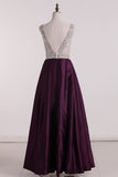New Arrival A Line Scoop Prom Dresses Satin With