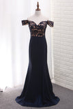Mermaid Off The Shoulder Elastic Satin & Lace Prom Dresses Sweep