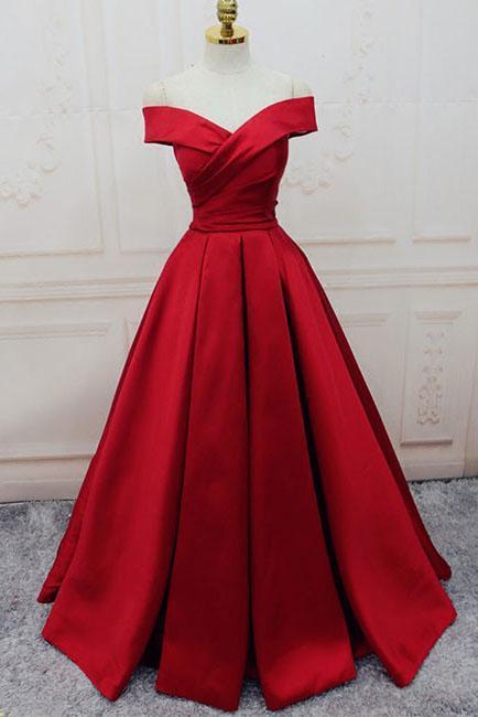 Gorgeous Red Off-the-Shoulder Floor-Length Satin Sweetheart Long Lace up Prom Dresses