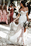 Modest Sweetheart Neck Lace Bridal Dress Beach Wedding Dresses, Sexy Boho Bridal