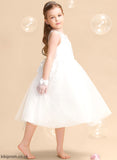 Dress Neck Tulle/Lace A-Line With Sleeveless Mikayla Girl Flower - Tea-length Flower Girl Dresses Beading/Flower(s) Scoop