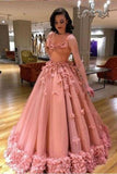Luxury Tulle Sleeveless Ball Gown Prom Dress With Flowers, Princess Wedding