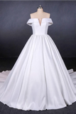 Puffy Off The Shoulder Satin Wedding Dress, Ball Gown Long Bridal Dress With Long